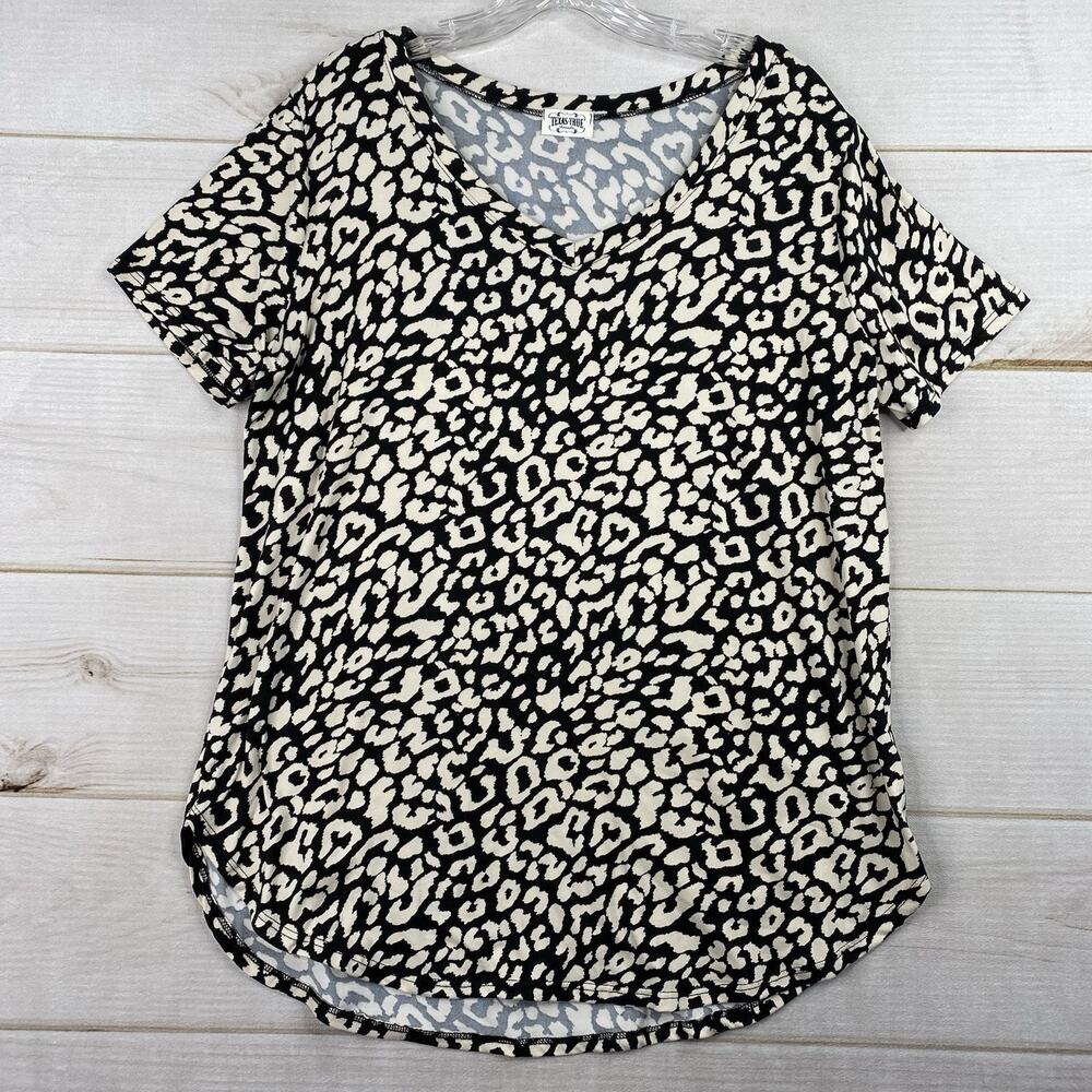 Texas True Threads T-Shirt Womens L Short Sleeve Black Animal Print Stretch